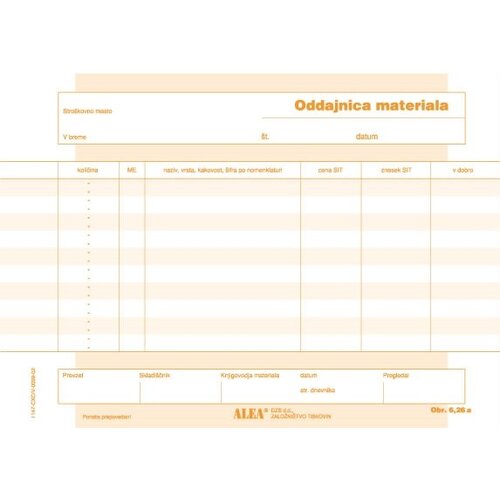  Obrazec 6,26a oddajnica materiala a5 ALEA Cene
