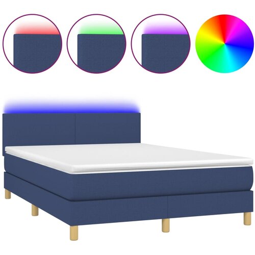 Maison Chic Box spring postelja - Vzmetna postelja z vzmetnico LED modra 140x190 cm blago SL21536, (21892616) Cene