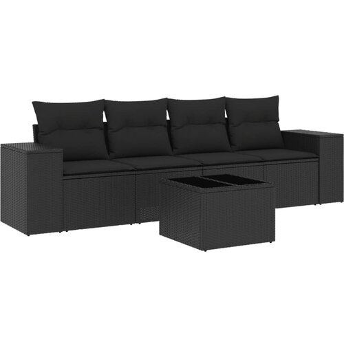 Maison Chic Seti vrtnega pohištva - Vrtna garnitura - Vrtni pohištvo set 5-delna z blazinami črn poli ratan, (21819998) Cene