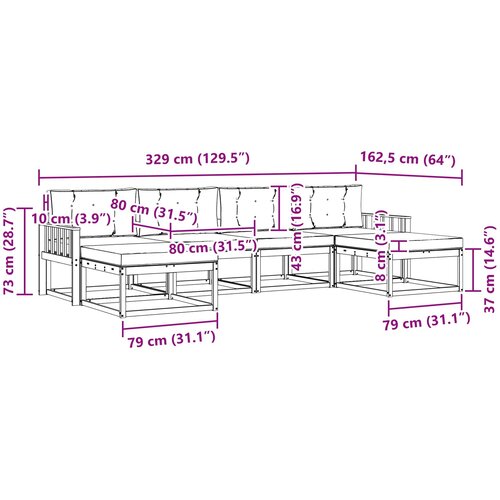  Set vanjskih sofa 6 kom. Bijela i svjetlosiva Smeđa 329 x 162,5 x 73 cm Slike