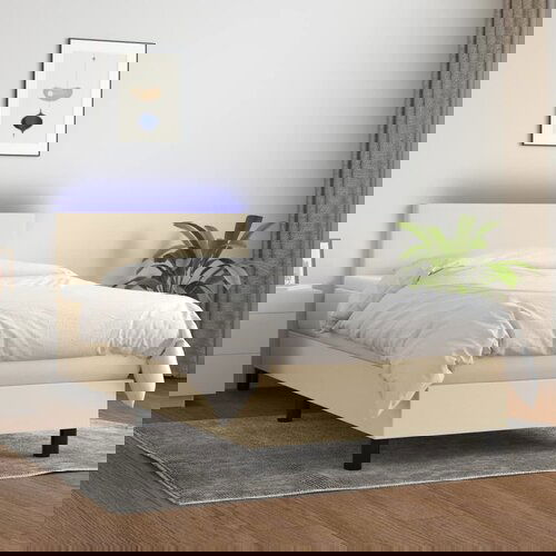 VidaXL Box spring postelja z vzmetnico LED krem 100x200 cm blago Slike