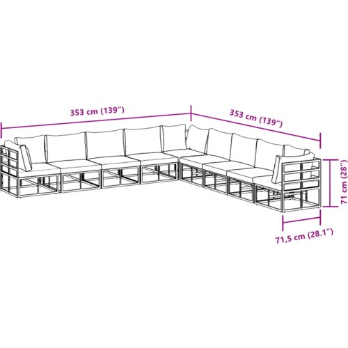 VidaXL Vrtna sedežna garnitura 9 pcs Črna 353 x 353 x 71 cm Aluminij Slike