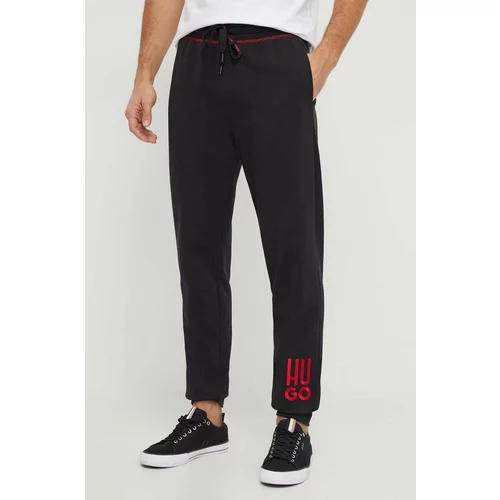 Hugo Homewear pamučne hlače boja: crna, s aplikacijom