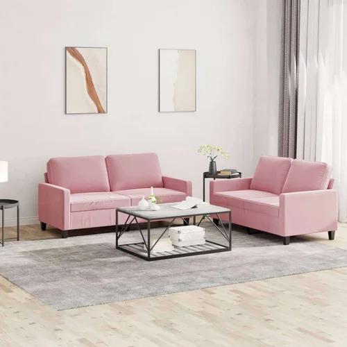  2-dijelni set sofa s jastucima ružičasti baršunasti