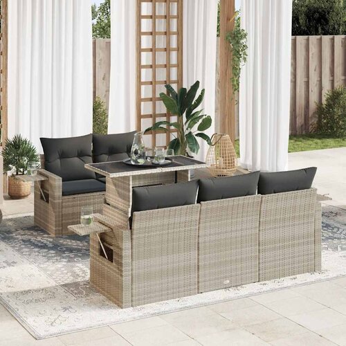 VidaXL 6-dijelni set vrtnih sofa od poliratana s jastucima svjetlosivi Slike