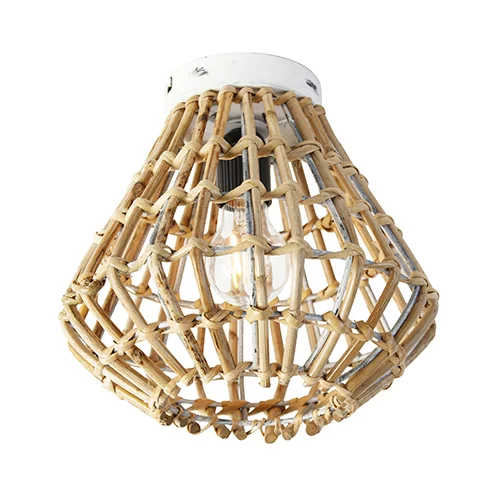 QAZQA Podeželska stropna svetilka bambus z belo - Canna Diamond