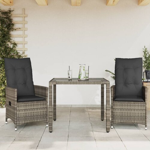  3-dijelni bistro set od poliratana s jastucima sivi Siva 90 x 90 x 75 cm Cene