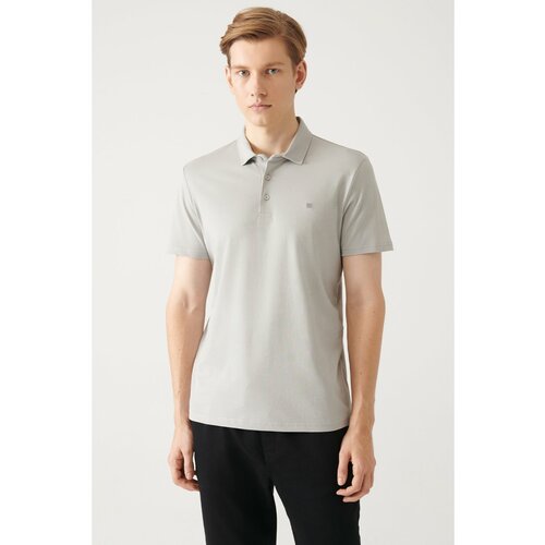 Avva Men's Gray 100% Cotton Standard Fit Regular Cut 3 Button Non-Roll Polo Collar T-shirt Cene