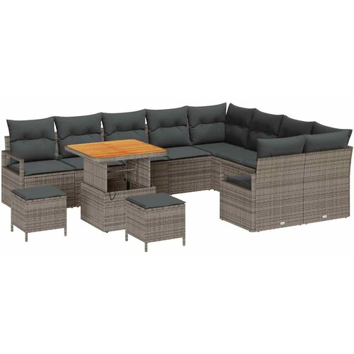  12-dijelni vrtni kauč s jastučićima sivi poli ratan akacija Vrtna garnitura - 3-dijelni vrtni blagovaonski set s jastučićima si Cene