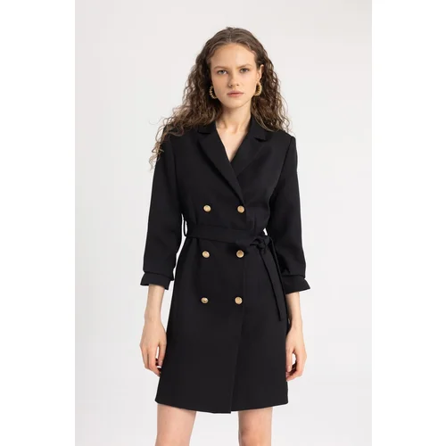 Defacto Tweed Half Sleeve Black Mini Jacket Dress