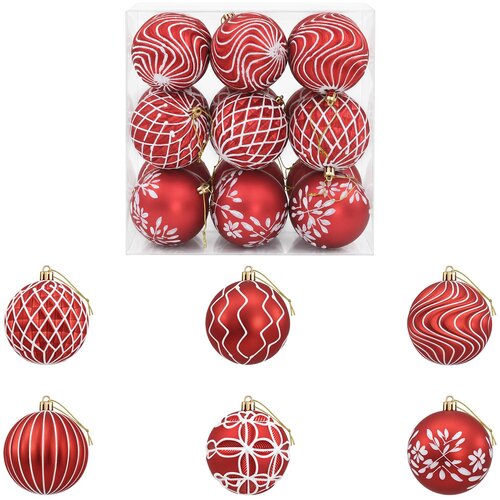  Set božićnih kuglica XL 18 kom. Crvena i bijela 8 cm Polistiren Slike