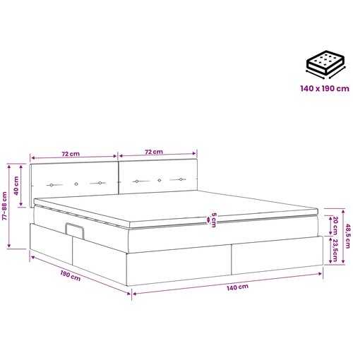  LED krevet za pohranu s madracem Tamnosiva 140 x 190 cm Tkanina Slike