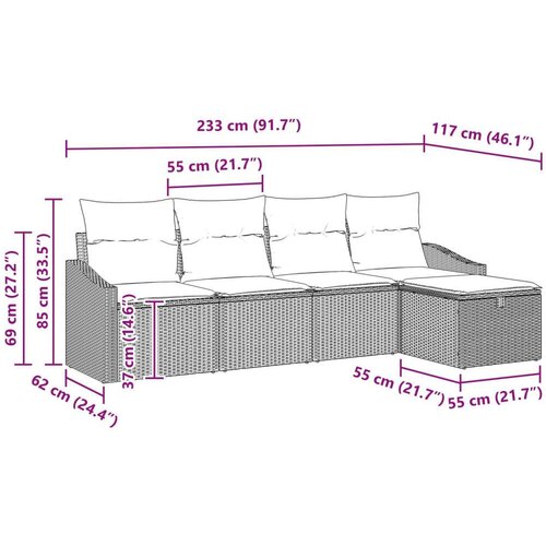  5-dijelni vrtni kauč set s jastučićima bež poli ratan Slike