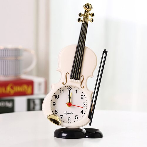 Venisymlis Budilka V Obliki Violine Ustvarjalna Prenosna Tiha Preprosta Tiha Ura Kreativno Glasbilo Namizna Dekoracija Bela, (22059820) Slike