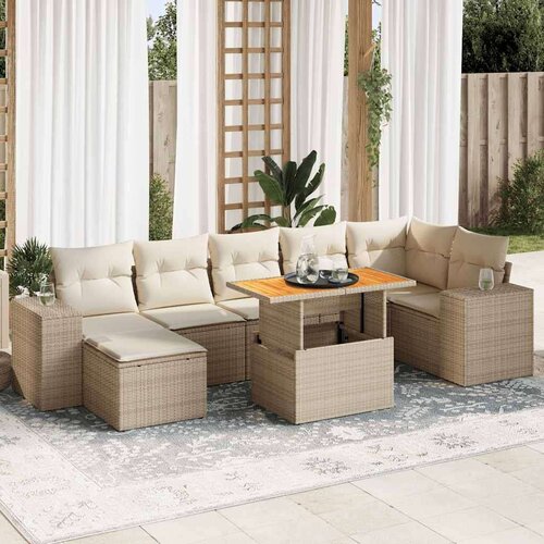 VidaXL 8-dijelni set vrtnih sofa od poliratana s jastucima bež Slike