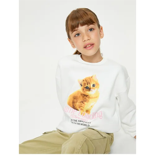 Koton Long Sleeve Crew Neck Cat Printed Sweatshirt