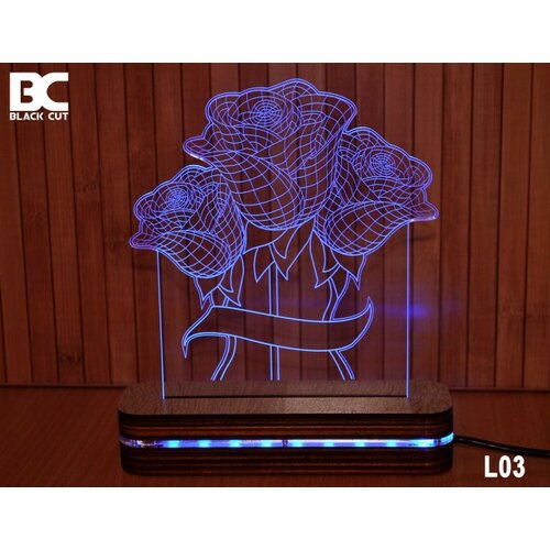 Black Cut 3D lampa sa 9 različitih boja i daljinskim upravljačem - ruže ( L03 ) Slike
