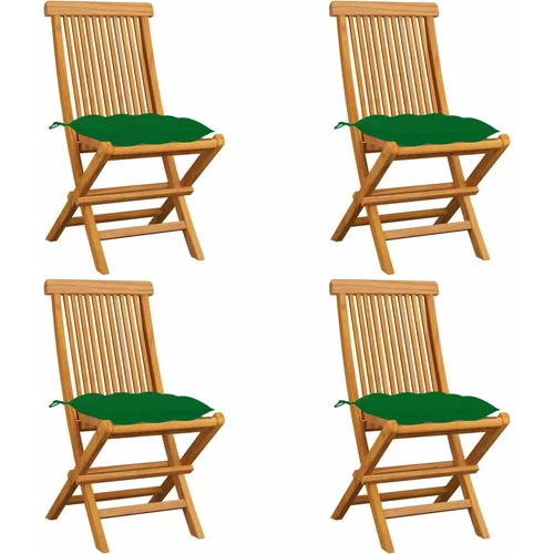  vrtne stolice sa zelenim jastucima 4 kom od masivne tikovine