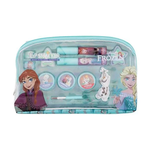 Lip Smacker Disney Frozen Essential Makeup Bag Set glos za ustnice 2 x 2 ml + kremni glos za ustnice 2 x 1,6 g + osvetljevalna krema 3 x 1,6 g + prstan 2 kos + obesek + aplikator + kozmetična torbica