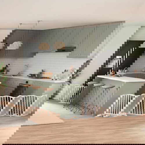 vidaXL Ograda za pse z vrati zložljiva 9 panelov bela 450 cm les Cene