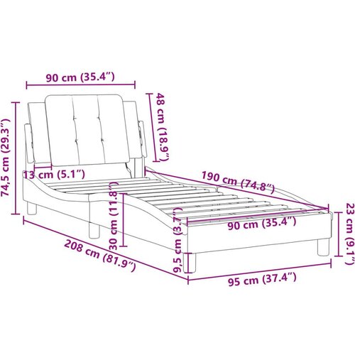 VidaXL Okvir za krevet s uzglavljem sivi 90x190 cm od umjetne kože Slike