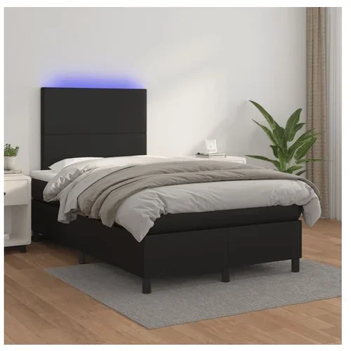  Box spring postelja z vzmetnico LED črna 120x200cm umetno usnje
