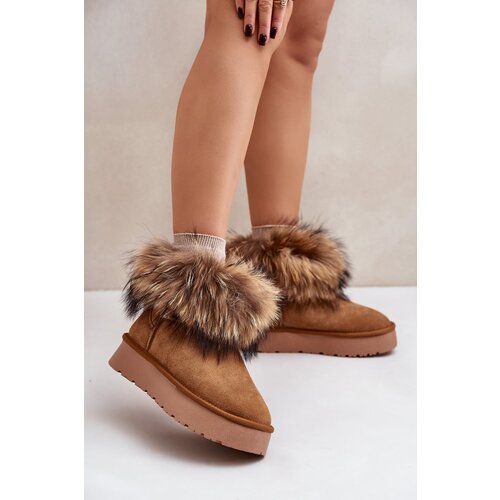 Kesi Leather platform snow boots with Camel Avirisa fur Cene