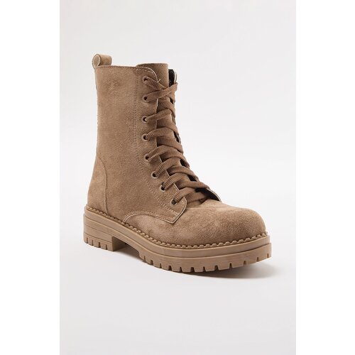 Trendyol Mink Suede Lace-Up and Zippered Women's Combat Boots Cene