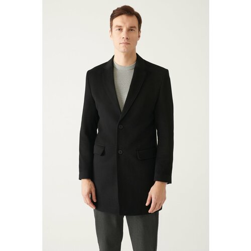 Avva Men's Black Slit Woolen Cachet Comfort Fit Comfort Cut Coat Slike