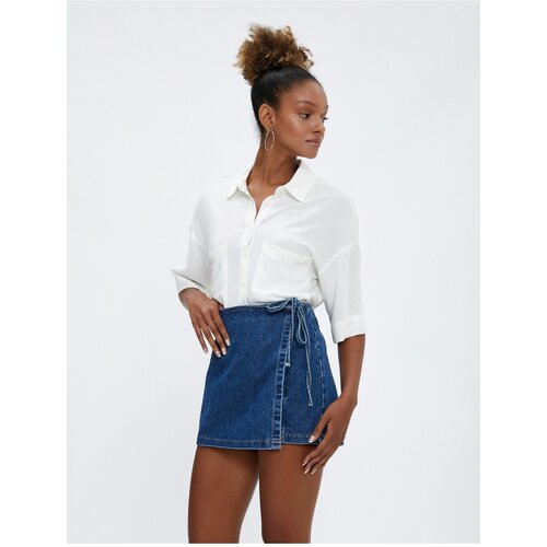 Koton Crop Shirt Linen Blend Off The Shoulder Short Sleeves With Pocket Detail. Slike