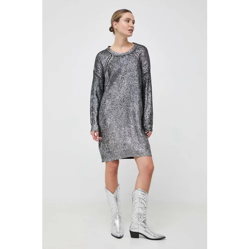 Pinko Haljina s primjesom vune boja: srebrna, mini, oversize