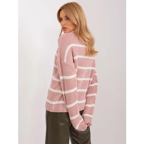 Fashion Hunters Pink and white striped oversize sweater with wool
