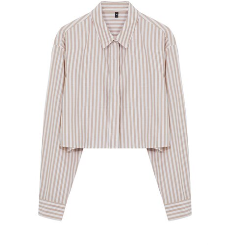 Trendyol Beige Striped Crop Woven Backless Linen Look Shirt Cene