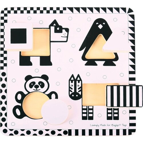 Bigjigs Toys Black & White Shape Puzzle aktivnostna vstavljanka 10m+ 5 kos Cene