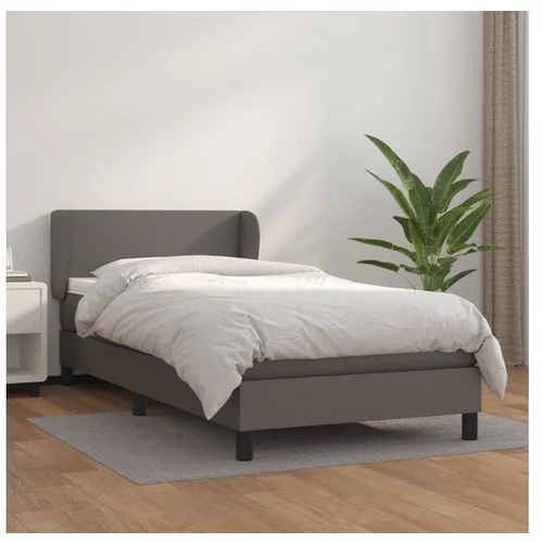  Box spring postelja z vzmetnico siv 100x200 cm umetno usnje