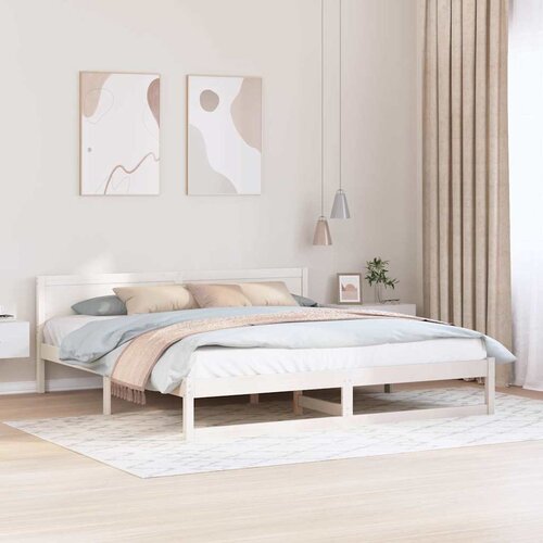  Krevetna konstrukcija Bijelo 200 x 200 cm Čvrsto borovo drvo Bijela 205.5 x 205.5 x 70 cm Slike