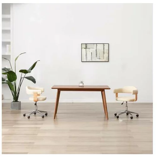  Vrtljiv pisarniški stol krem ukrivljen les in umetno usnje