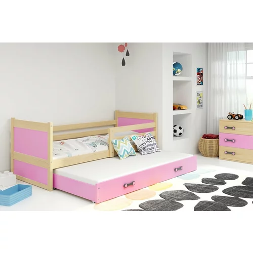 BMS Group Otroška postelja Rico z dodatnim ležiščem - 80x190 cm - bor/roza