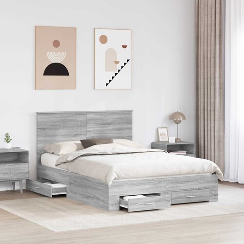  Krevetna konstrukcija s ladicama Siva Sonoma 140 x 190 cm Slike