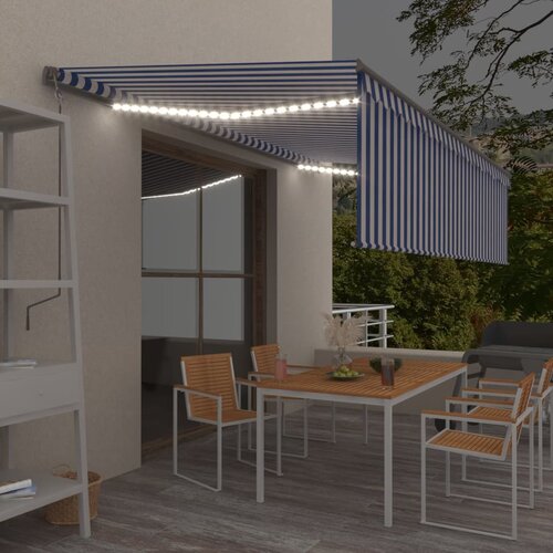 vidaXL ročno zložljiva tenda s senčilom led 5x3 m modra in bela Cene