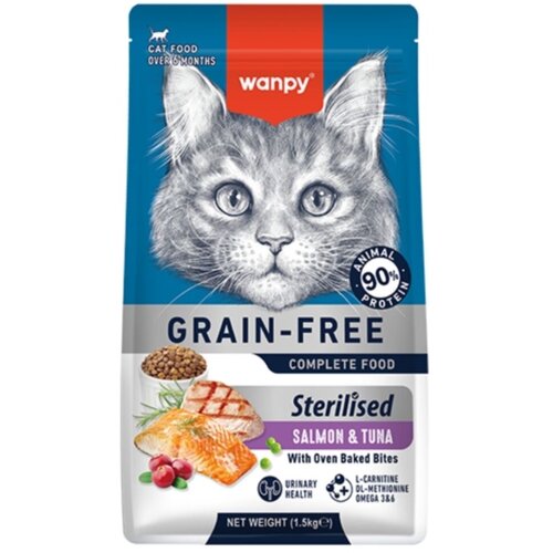 WANPY Suva hrana za mačke Grain Free, Losos i tuna, 1,5kg Slike