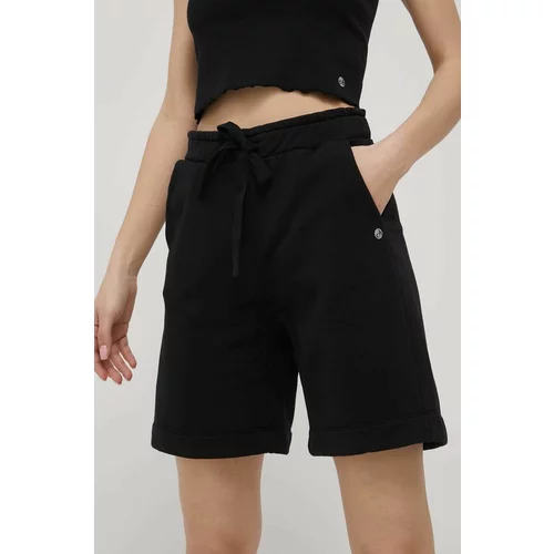 Deha Pamučne kratke hlače za žene, boja: crna, glatki materijal, visoki struk