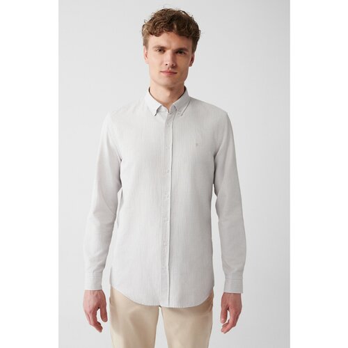 Avva men's beige easy-to-iron buttoned collar dobby slim fit slim fit shirt Slike