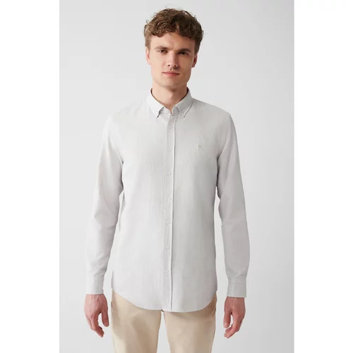 Avva Men's Beige Easy-to-Iron Buttoned Collar Dobby Slim Fit Slim Fit Shirt