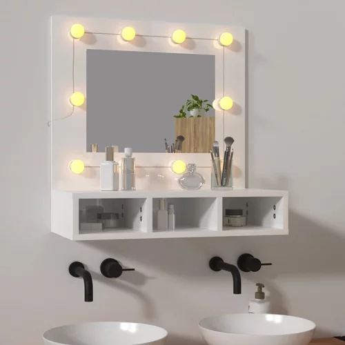Ormarić s ogledalom i LED svjetlima sjajni bijeli 60x31,5x62 cm