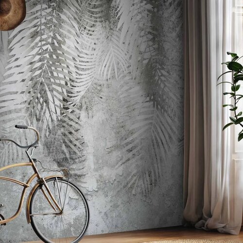  Foto tapeta - Light and shadow - grey and white composition with floral motif and pattern 450x315 Slike