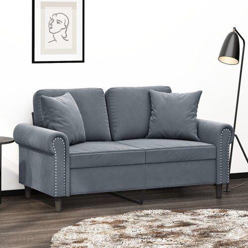 VidaXL Kavč dvosed z okrasnimi blazinami temno siv 120 cm žamet Slike
