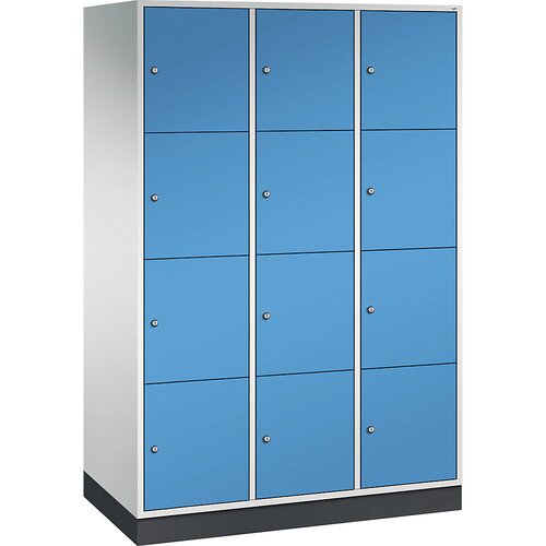 C+P Jeklena omara s predelki z zaklepanjem INTRO, višina predelka 435 mm, ŠxG 1220 x 600 mm, 12 predelkov, korpus svetlo siv, vrata svetlo modra Cene