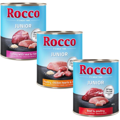 Rocco me&scaron;ana poskusna pakiranja 6 x 800 g - Junior: puran/telečja srca/riž, perutnina/pi&scaron;čančja srca/riž, govedina/perutnina Cijene