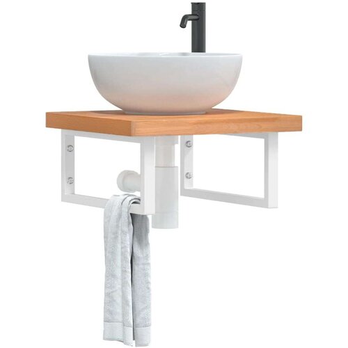  Zidna polica za Lavabo - Umivaonik od čelika i masivne bukovine - tamno smeđe i bijele boje 50 x 50 x 4 cm 1 Pravokutno Cijene